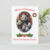 Panda Bears Weihnachtskarten Einladung (Stehend Vorderseite)