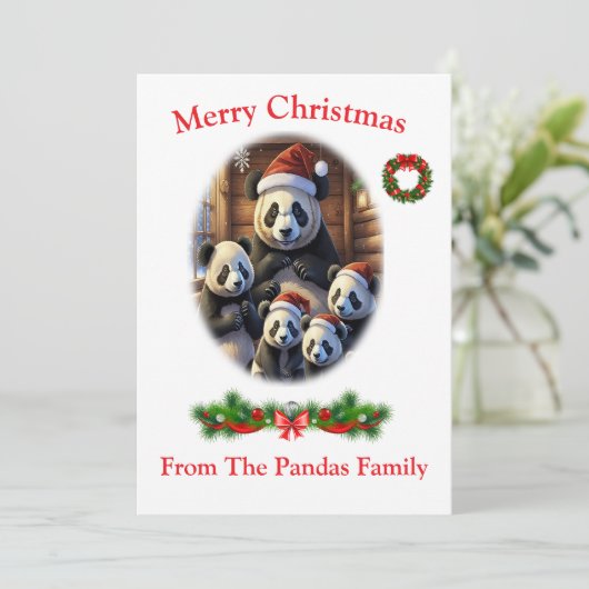 Panda Bears Weihnachtskarten Einladung (Stehend Vorderseite)
