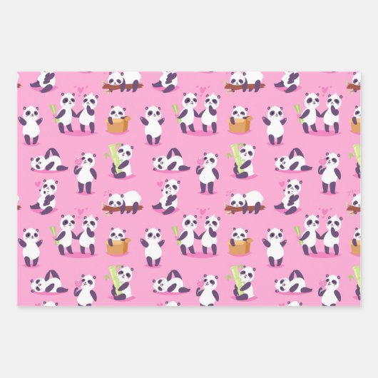 Panda Bears Wrapping Paper Set 3 Geschenkpapier Set (Vorderseite)
