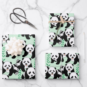 Panda Bears Wrapping Paper Sheets Geschenkpapier Set