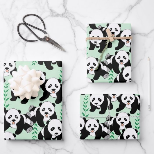 Panda Bears Wrapping Paper Sheets Geschenkpapier Set (Vorderseite)
