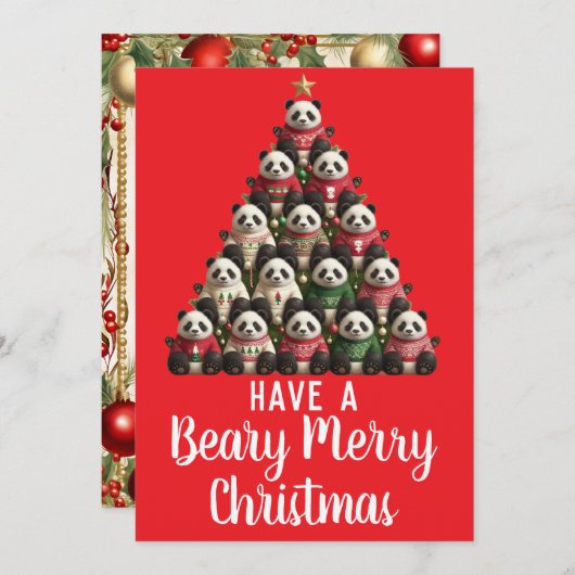 Panda Beary Merry Christmas Tree Feiertagskarte (Vorne/Hinten)