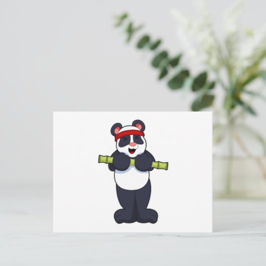 Panda bei der Arbeit mit Bamboo-Gewicht Postkarte (Stehend Vorderseite)
