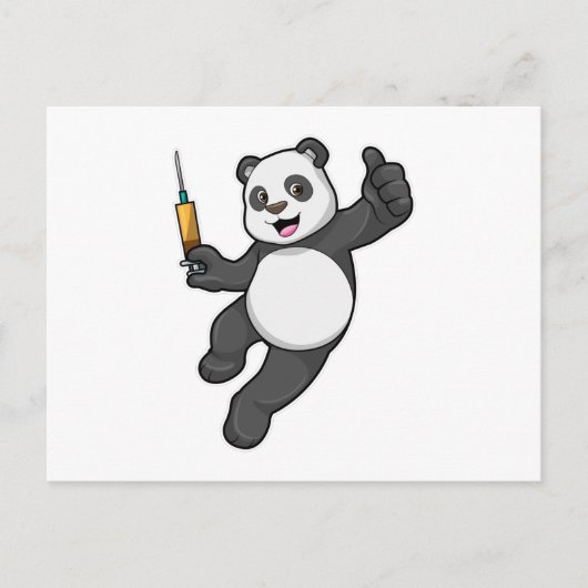 Panda bei der Impfung mit Spritze Postkarte (Vorderseite)