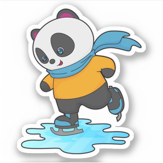 Panda bei Ice Skaten mit Ice Skate & Scarf Aufkleber (Vorderseite)