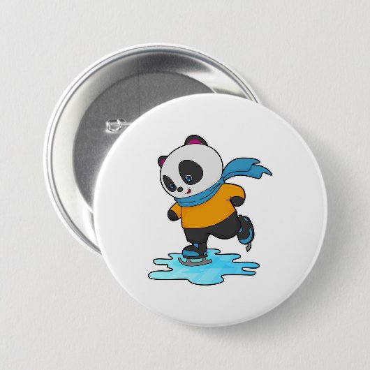 Panda bei Ice Skaten mit Ice Skate & Scarf Button (Vorne & Hinten)