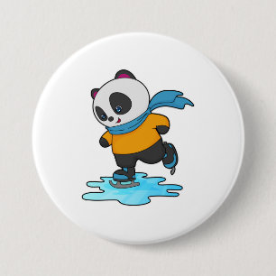 Panda bei Ice Skaten mit Ice Skate & Scarf Button
