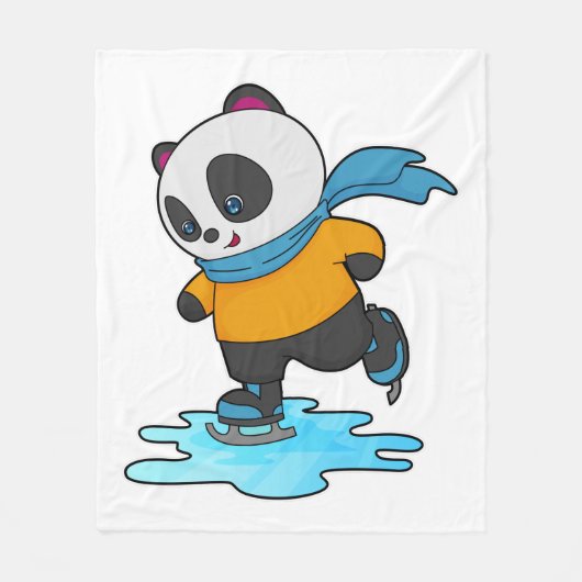 Panda bei Ice Skaten mit Ice Skate & Scarf Fleecedecke (Vorderseite)