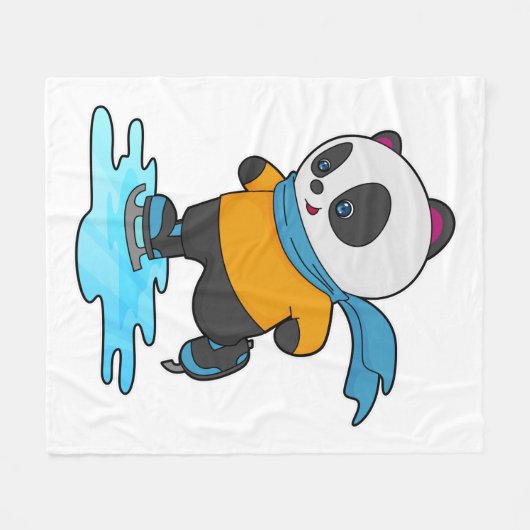Panda bei Ice Skaten mit Ice Skate & Scarf Fleecedecke (Vorderseite (Horizontal))