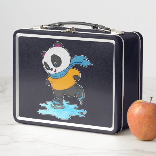 Panda bei Ice Skaten mit Ice Skate & Scarf Metall Brotdose (Beispiel)