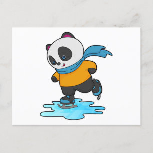 Panda bei Ice Skaten mit Ice Skate & Scarf Postkarte