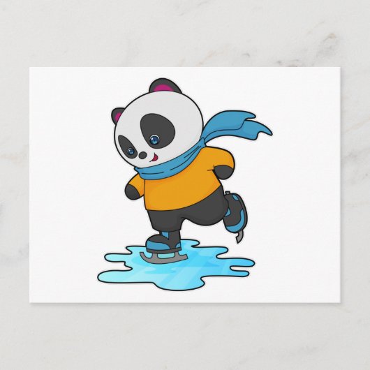 Panda bei Ice Skaten mit Ice Skate & Scarf Postkarte (Vorderseite)