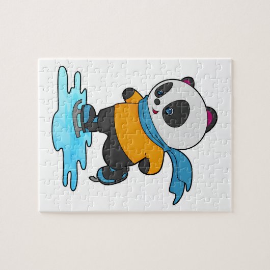 Panda bei Ice Skaten mit Ice Skate & Scarf Puzzle (Horizontal)