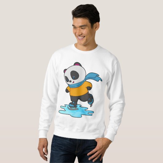 Panda bei Ice Skaten mit Ice Skate & Scarf Sweatshirt (Vorne ganz)