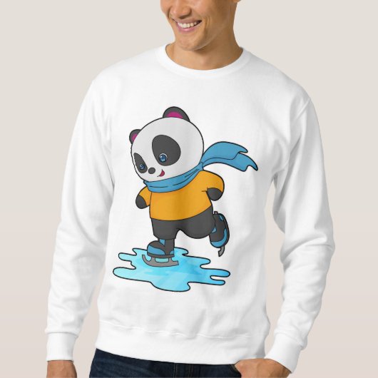 Panda bei Ice Skaten mit Ice Skate & Scarf Sweatshirt (Vorderseite)