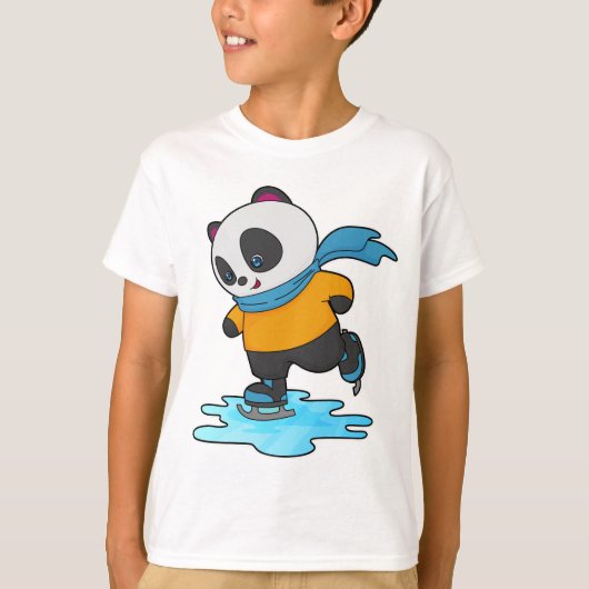 Panda bei Ice Skaten mit Ice Skate & Scarf T-Shirt (Vorderseite)