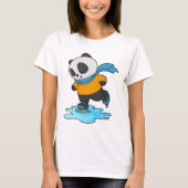 Panda bei Ice Skaten mit Ice Skate & Scarf T-Shirt (Vorderseite)