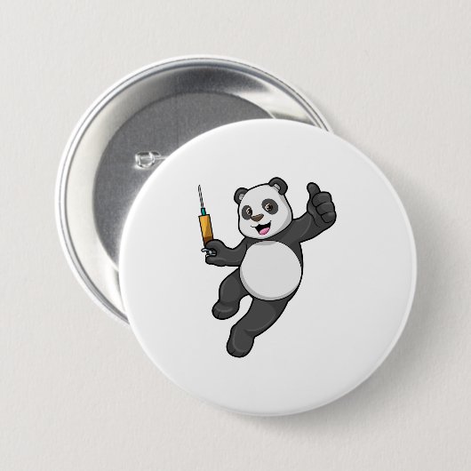 Panda bei Impfung mit Spritze Button (Vorne & Hinten)