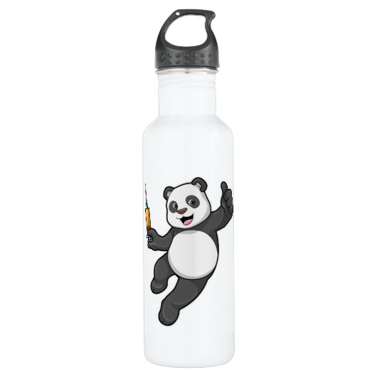 Panda bei Impfung mit Spritze Edelstahlflasche (Vorderseite)