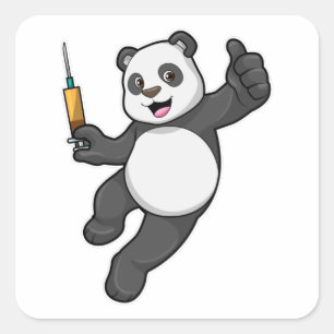 Panda bei Impfung mit Spritze Quadratischer Aufkleber