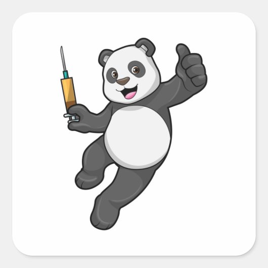 Panda bei Impfung mit Spritze Quadratischer Aufkleber (Vorderseite)