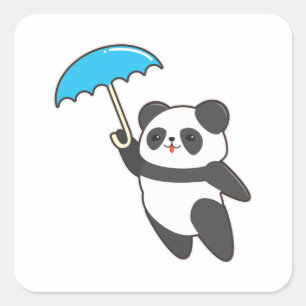 Panda bei Regen mit Regenschirm Quadratischer Aufkleber