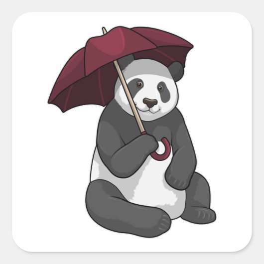 Panda bei Regen mit Regenschirm Quadratischer Aufkleber (Vorderseite)