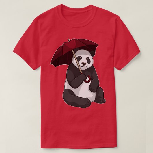 Panda bei Regen mit Regenschirm T-Shirt (Design vorne)