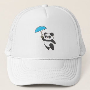 Panda bei Regen mit Regenschirm Truckerkappe