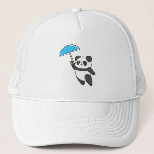 Panda bei Regen mit Regenschirm Truckerkappe (Vorderseite)