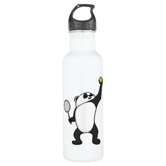 Panda bei Tennis mit Tennisschläger Edelstahlflasche (Vorderseite)