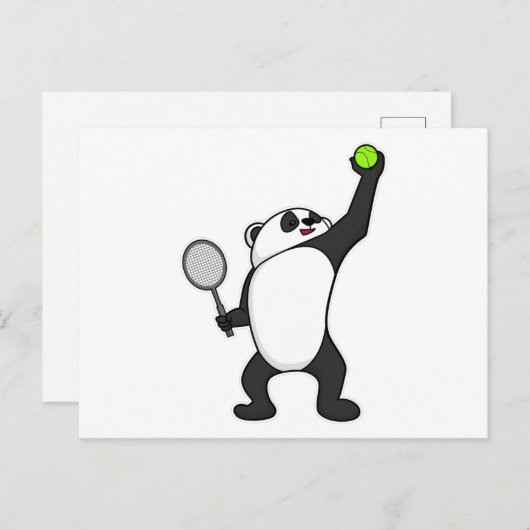 Panda bei Tennis mit Tennisschläger Postkarte (Vorne/Hinten)