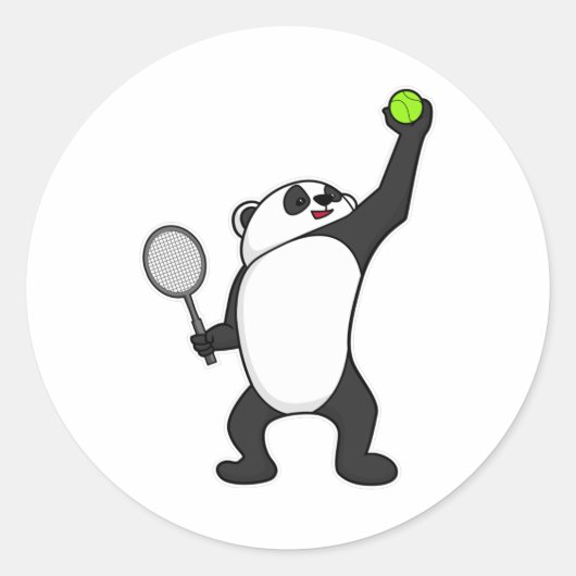 Panda bei Tennis mit Tennisschläger Runder Aufkleber (Vorderseite)