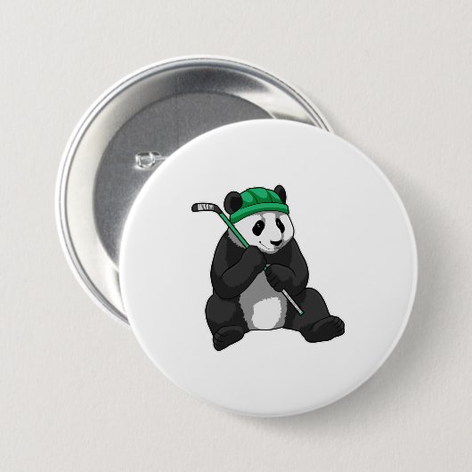 Panda beim Eishockey mit Eishockeyschläger Button (Vorne & Hinten)