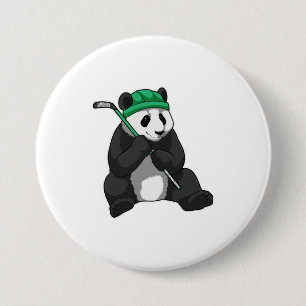 Panda beim Eishockey mit Eishockeyschläger Button