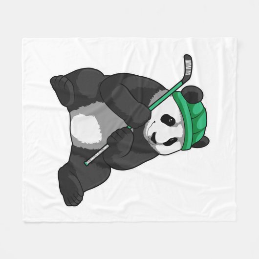 Panda beim Eishockey mit Eishockeyschläger Fleecedecke (Vorderseite (Horizontal))