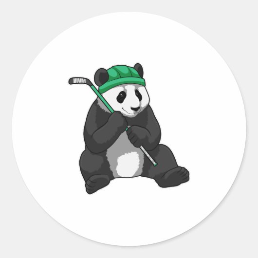 Panda beim Eishockey mit Eishockeyschläger Runder Aufkleber (Vorderseite)
