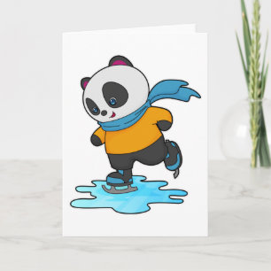 Panda beim Eislaufen mit Schlittschuhen und Schal Karte