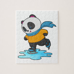 Panda beim Eislaufen mit Schlittschuhen und Schal Puzzle