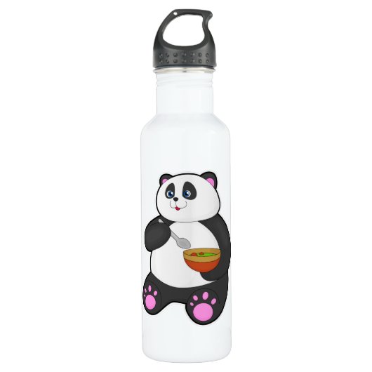 Panda beim Essen mit Spoon & Bowl Edelstahlflasche (Vorderseite)