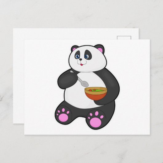 Panda beim Essen mit Spoon & Bowl Postkarte (Vorne/Hinten)