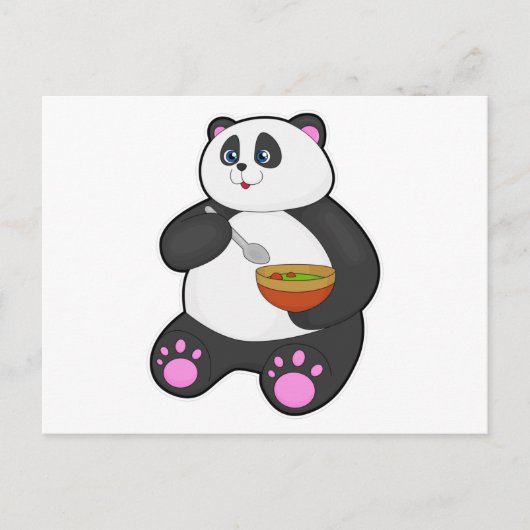 Panda beim Essen mit Spoon & Bowl Postkarte (Vorderseite)