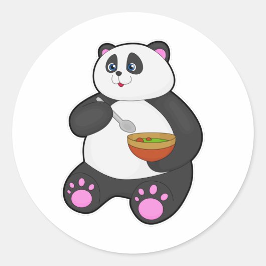 Panda beim Essen mit Spoon & Bowl Runder Aufkleber (Vorderseite)