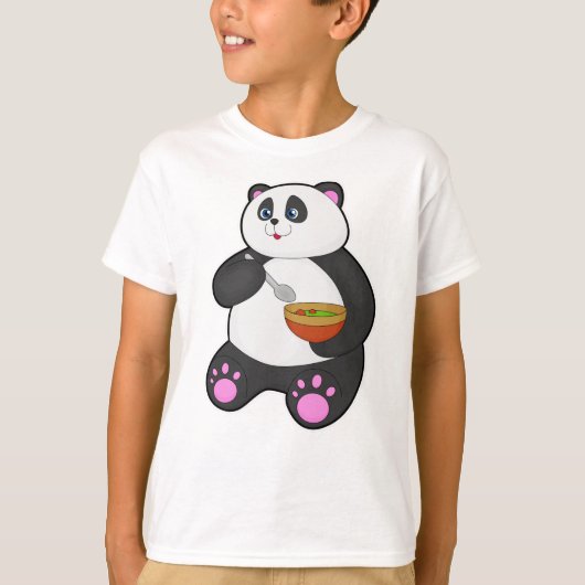 Panda beim Essen mit Spoon & Bowl T-Shirt (Vorderseite)