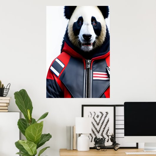 Panda beim Feuerwehrmann | AI Art Poster (Heimbüro)