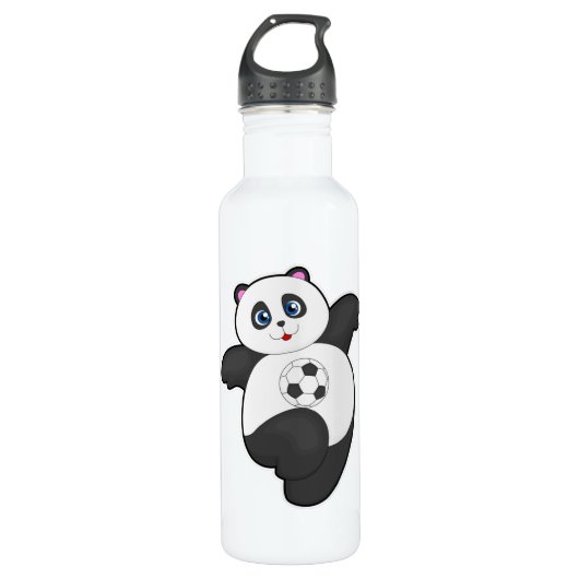 Panda beim Fußballsport Edelstahlflasche (Vorderseite)