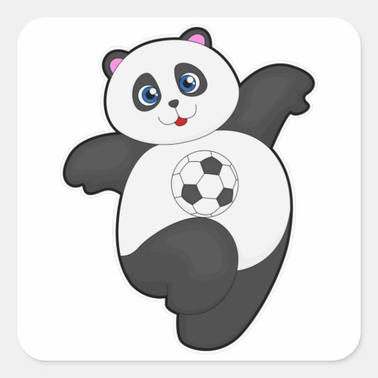 Panda beim Fußballsport Quadratischer Aufkleber (Vorderseite)
