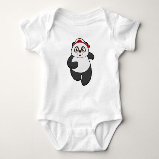 Panda beim Laufen mit Cap Baby Strampler (Vorderseite)