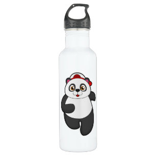 Panda beim Laufen mit Cap Edelstahlflasche