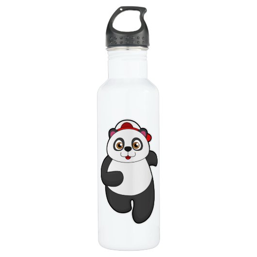 Panda beim Laufen mit Cap Edelstahlflasche (Vorderseite)